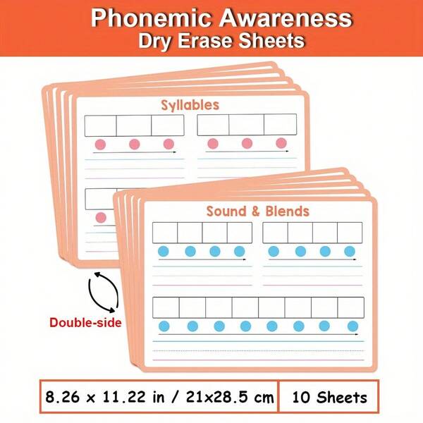 Lachilly Juego de tableros de aprendizaje de fonética para niños, pizarra de borrado en seco para lectura y escritura del habla, herramienta de aprendizaje de letras en inglés de doble cara de borrado en seco, herramienta de aprendizaje de inglés para la primera infancia, recursos educativos para el hogar y el aula, juguetes educativos