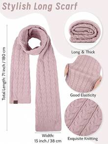 URATOT Women Winter Beanie Hat Scarf Gloves Ear Warmer 4 In 1 Set Beanie Pompom Hat Touchscreen Gloves Long Scarf Ear Warmer - 暗粉紅色 - 查看 3
