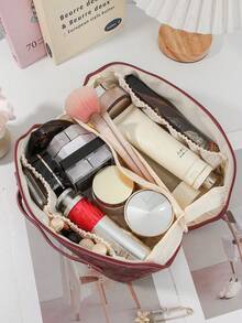 1 Peça Bolsa de Maquiagem Vintage de Estilo Retrô Multifuncional de Grande Capacidade com Estampa Floral, Bolsa de Maquiagem com Suporte, Bolsa de Toalete, Bolsa de Viagem e Higiene, Bolsa de Armazenamento de Cosméticos e Produtos de Cuidados com a Pele, com Design de Abertura Ampla para Fácil Acesso, Elegante e Portátil com Vários Compartimentos, Essencial para Viagens e Vida Diária, Presentes de Aniversário e Natal