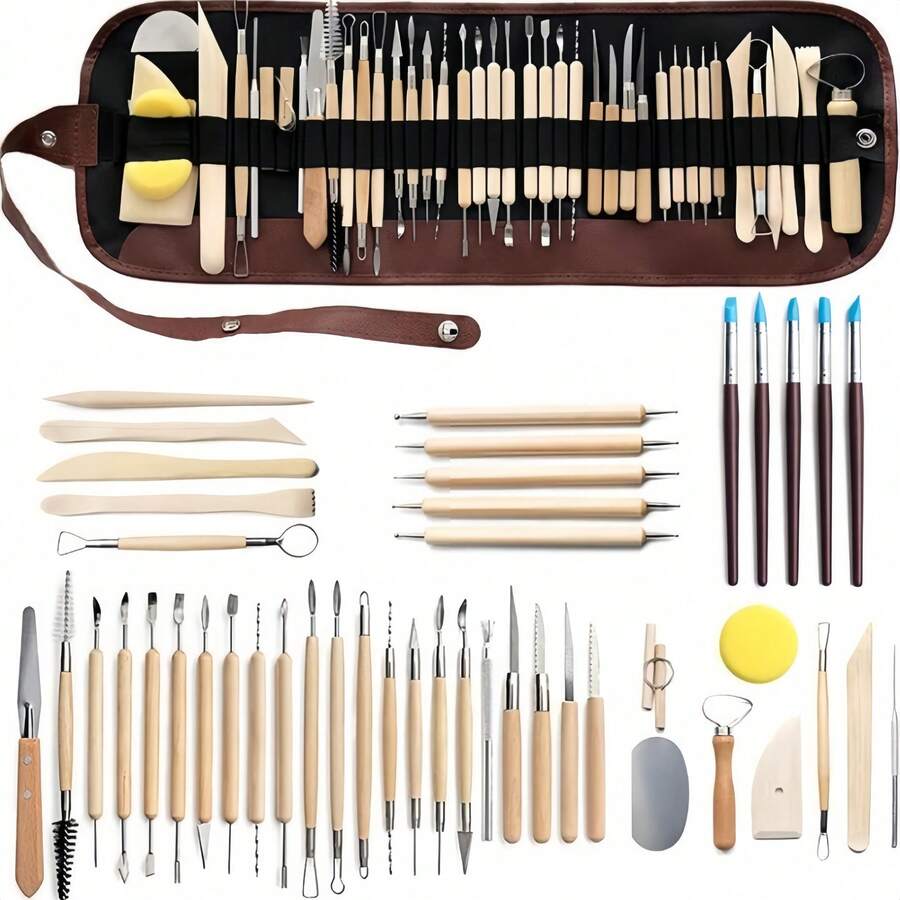 5/24/41/45pcs Wooden Handle Pottery & Sculpture Tool Set, Suitable For Ceramic, Polymer And Plastic Clay - Non-Powered Carving, Shaping And Modeling Tool Kit - Multicolor - View 1