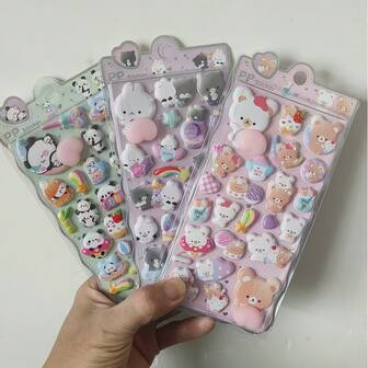 1 Pc Cute Animal Puffy Stickers Pack - 3 Themes (Panda, Bunny, Bear) 3D Cartoon Stickers, Ideal For Kids' Crafts, Decor, Educational Toys"[Some Parts Are Randomly Produced With Color Variations]
