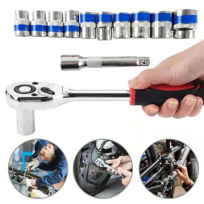 Conjunto de 12 chaves de soquete sextavadas de 1/2", 10-22 mm, com extensões para reparo e manutenção de máquinas