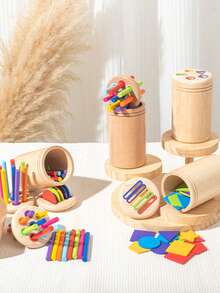 Vasos de clasificación de colores del arcoíris de madera con palitos codificados por color - Juguete de aprendizaje sensorial, ayuda con la coordinación mano-ojo, el reconocimiento de números y la identificación de colores - Multicolor - Ver 2