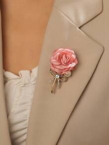 1 Stück Romantische Rosa Rose Blumenförmige Brosche Mit Imitierten Perlen Und Strasssteinen Dekoration Für Frauen Casual & Party Outfits