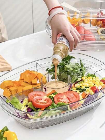1 khay chia ngăn trong suốt dung tích lớn, lý tưởng cho đĩa tiệc lạnh với 4 ngăn đựng trái cây, tôm, cocktail - Giữ thực phẩm lạnh, hoàn hảo cho ngày lễ, tiệc tùng, trưng bày thực phẩm, đồ dùng phục vụ hiện đại, khay phục vụ bền