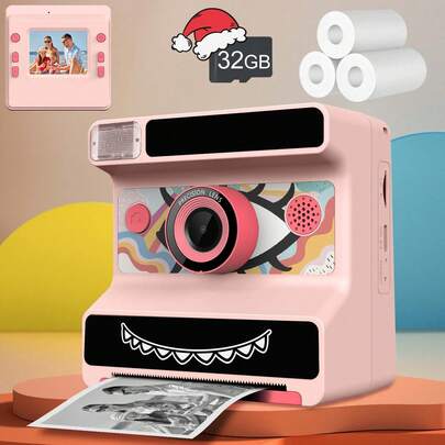 Kids Camera Instant Print, 2.4'' Instant Camera For Kids, 1080P Children Cameras With Sticker & 3 Rolls Photo Paper, Suitable For 6+Year Old Boys And Girls,Children's Camera, The Perfect Gift For Children DuringThanksgiving, Christmas And New Year