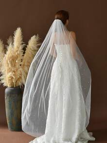 1件仿珍珠水钻新娘头纱，适用于婚礼、婚纱摄影配饰、派对、求婚等场合，可作发梳使用。 - M - 查看 2