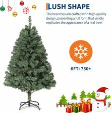 Árbol de Navidad de 6 pies / 7.5 pies con / sin luces led, Árbol de Navidad artificial de abeto realista, Bisagras de metal y soporte plegable, Árbol de vacaciones completo para el hogar, Fiesta, Decoración de invierno interior de la oficina, Fácil montaje - 6 pies de altura con luz - Ver 2