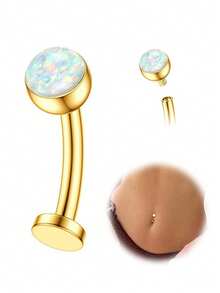 4/1Piece Set 18K Gold Plated Opal Belly Button Rings, Hypoallergenic Medical Stainless Steel Belly Button Rings, Heart Shaped CZ Clicker Belly Button Piercing 14G Women's Belly Button Piercing Jewelry Gold And Silver