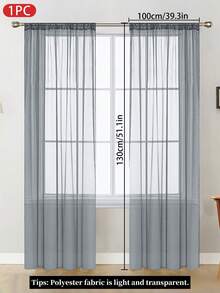 1pc Sheer Voile Curtain, Lightweight Translucent Fabric For Sun Shading, Heat Insulation And Light Filtering, With Rod Pocket Top Design, Suitable For Living Room, Bedroom, Balcony Decoration, Autumn - Grey - View 7