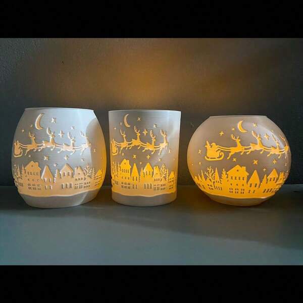 3D Printed Christmas Lampshade With Embossed And Engraved Patterns, Festive Light Cover For Candle, Bulb Or Lamp, Creates Cozy Holiday Projection Effect For Home And Party Decor