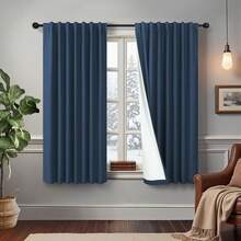 Cream Linen Blackout Curtains 84 Inch Long 2 Panel Set, Thermal Insulated Light Blocking, Neutral Rustic Farmhouse Style, Ivory White, 2025 - Navy Blue - View 5