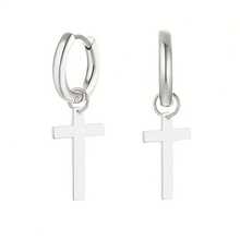 1 Pair Vintage Stainless Steel Cross Pendant Hoop Earrings, Suitable For Daily Wear - Earring - View 5