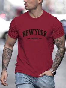 Men's Letter Print T-Shirt - Red - View 1