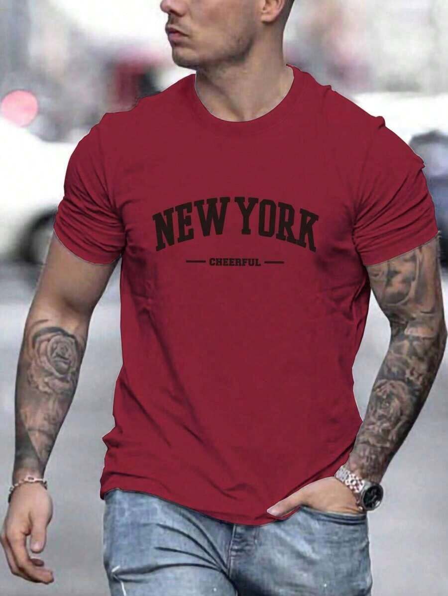 Men's Letter Print T-Shirt - Red - View 1