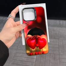 Colorful Silver Apple Phone Case Love In Full Color - 3D Hearted Couple With Umbrella Compatible With  11 To  17 Models The Cases Lens Protection Function Ensures The Camera Remains Undamaged During Shooting, Guaranteeing Image Quality - Black - View 7