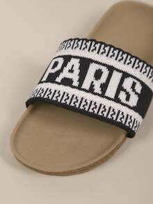 1双儿童时尚休闲户外风格系带平底凉鞋，带字母刺绣，适合春夏穿着 - 黑色 - 查看 7