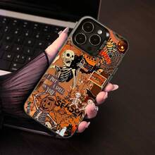Silver phone case for 11 12 13 14 15 16 16 Pro Max with retro Halloween collage durable color and easy to clean funda de teléfono plateada diseño retro Halloween collage colores durables fácil limpieza carcasa moda protección móvil regalo fiesta - Plateado - Ver 1