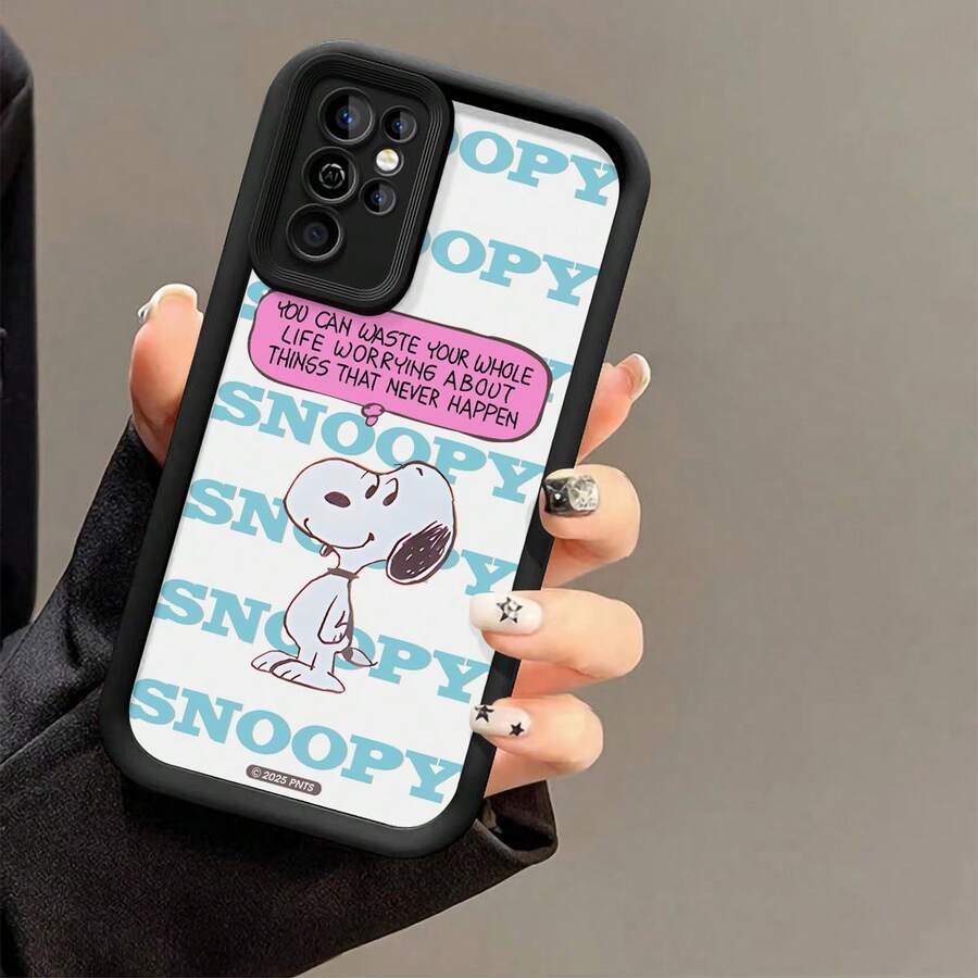 Phone Case With Snoopy Print, Featuring The Iconic Peanuts Character, A Motivational Quote "YOU CAN WASTE YOUR WHOLE LIFE WORRYING ABOUT THINGS THAT NEVER HAPPEN" In A Pink Speech Bubble, And Repeating "SNOOPY" Text  For Samsung Galaxy S25 Ultra/S25 Plus/S25/ Galaxy S24 Ultra/S24 Plus/S24/S24 FE/S23 Ultra/S23 FE/S22Ultra/S22 Plus/S22/S21 Ultra/S21 Plus/S21/S21 FE/A13/A14/A15/A16/A17/A33/A34/A35/A36/A52/A53/A54/Galaxy Note20Ultra/Galaxy Note20,Galaxy S25 Case,Galaxy S25 Case,Galaxy S25 Ultra Case Plus Stocking Stuffers,The Girlfriend,The Chosen,Early Fall Fashion. - 黑色 - 查看 1