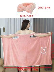Ladies Shower Dress Coral Fleece Bathrobe - Thickened Wearable Bow Pocket Sling Bath Robe With Headband | Women's Long Plush Kimono Robe For Spa, Post Shower, Lounge | Ramadan Gift, Valentines Day Gift, Bridal Shower, Wedding Party, Christmas & New Year Pjs | Cozy Bathrobe Set For Women, Girls, Wives, Bridesmaids | Home Loungewear, Hotel Spa Wear, Bathroom Essentials, Luxury Gift Idea - Multicolor - View 9