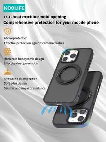 KOOLIFE 1pc 360° Rotating Bracket Large Hole Pivot Shell, Compatible With Iphone 17ro With Magnetic Charging, 2.5mm Backplate, PC+TPU Material, Skin-Friendly Matte, Raised Camera Lens Anti-Drop - Black - View 7