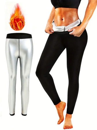 1pc Women's High Waist Sweat Pants, Silver Film Insulation Sweat Pants, Elastic Fitness Shapewear Leggings, Breathable Sweat-Inducing Pants, Women High Waist Elastic Sweat Pants With Silver Film Lining For Quick Sweating, Fitness Shaping Trousers, Fitness Sweat-Inducing Shapewear, Women High Elastic Sweat Pants, Sweat-Inducing, Shaping Dual-Layer