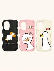 3 Stück süße Cartoon-Enten Muster weiche Silikon Handyhüllen in Schwarz, Weiß, Pink, kompatibel mit iPhone & Galaxy, Dopamin-Wellen Textur Handyhüllen, internationale Version, nicht die Inlandsversion - Verschiedenfarbig - Übersicht 28