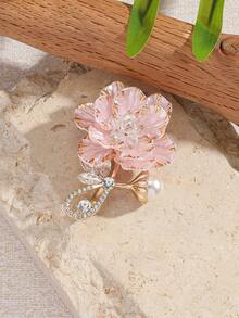1pc White Rose Flower Pearl Crystal Women Brooch, Elegant For Wedding, Romantic Travel - Pink Leaf Brooch - View 3