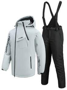 2件套运动户外男友风男士运动服，男友风男士专业运动休闲套装，男友风男士滑雪服夹克和裤子 HX5593 滑雪服 - 淺灰色 - 查看 10