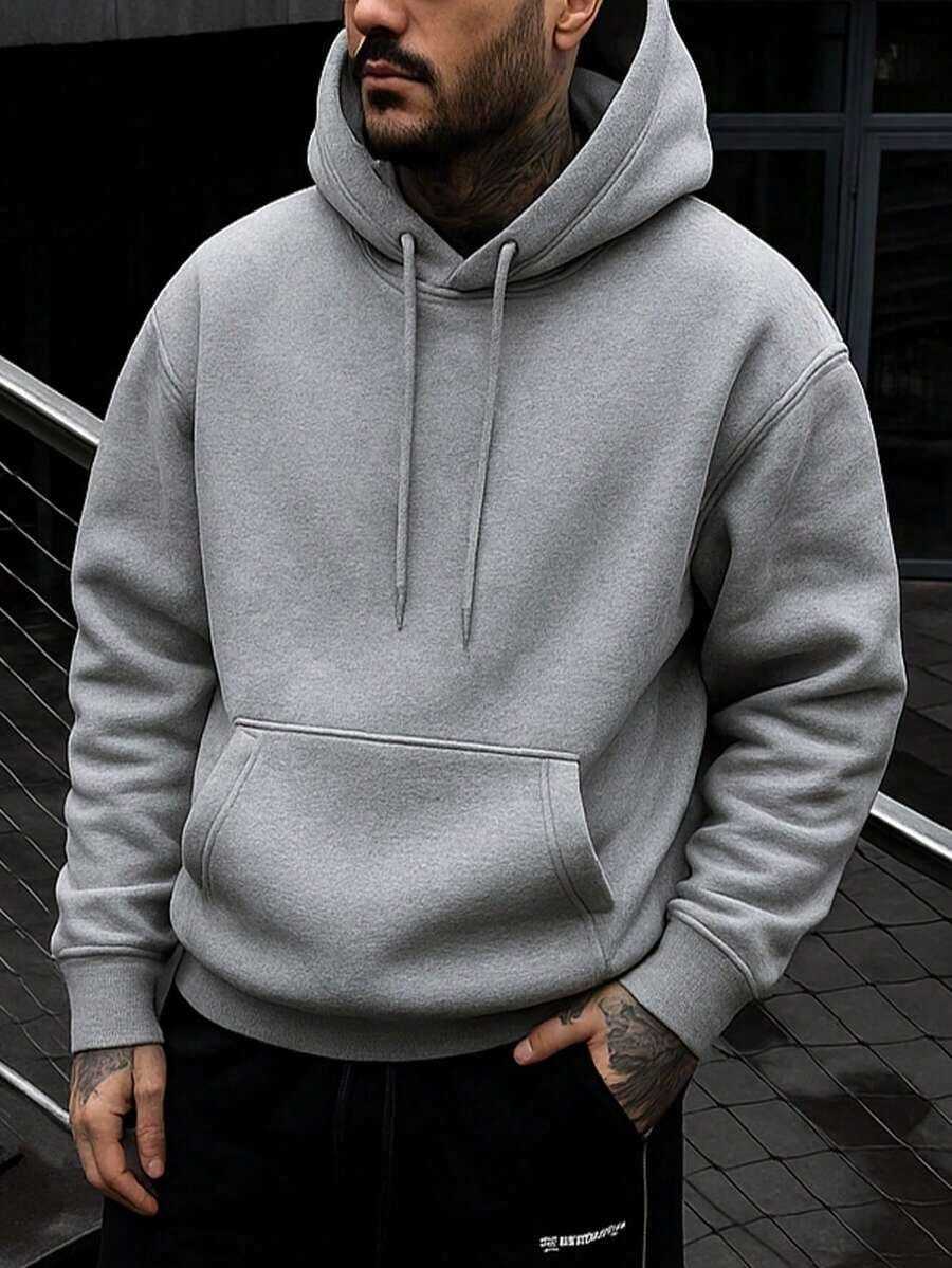 Men's Loungewear 1pc Men's Solid Gray Long Sleeve Hoodie, Suitable For Casual Everyday Wear And Gift For Friends, Autumn/Winter SweatshirtLoose And Comfortable - 灰色 - 查看 1