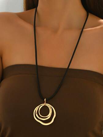 1pc Retro Minimalist Long Geometric Circle Pendant Necklace, Suitable For Casual And Daily Wear, Minimalist Chic European Style