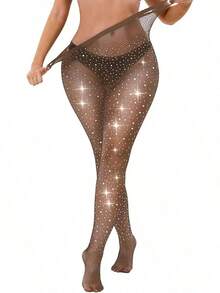 大码女式水钻渔网袜 闪亮水钻派对及演唱会装扮 迷人渔网袜 - 彩色 - 查看 9