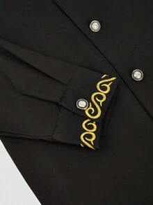 2pcs/Set Men's Dashiki, Black Blazer With Trouser, Golden Embroidery, Long Sleeve, Stand Collar, Elastic Waist Pants, Men's Matching Set, African Clothing, Men's Casual Shirt And Pants 2-Piece Set, New Style For All Seasons, Suitable For Parties, Galas, Weddings, Cultural Events, Traditional Ceremonies - Black - View 7