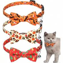 EXPAWLORER Collar de gato de Halloween con pajarita ajustable con campana extraible collares de dia festivo para mascotas para regalos de decoracion de Accion de Gracias paquete de 3 en 3 estilos - rojo - Ver 1