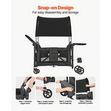 Wagon Stroller For 4 Kids, Push Pull Quad Collapsible Stroller With Adjustable Handle, Safety Harness & Removable Canopy, 4-Seater Stroller Wagon For Camping, Dark Gray & Black (330LBS Loading) - 深灰色和黑色 - 查看 6