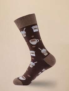 5 Paar Herren Knöchelsocken, neue bunte Socken, bequeme weiche mittelhoch Socken, Getränke-Muster Lässig Stil Herren