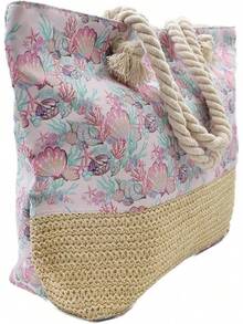 Bolsa de Playa para Mujer Tipo Tote Amplia con Asas, en Diferentes Diseños y Colores,Fabricada en Polipropileno y Poliéster, Fácil de Limpiar, para el Verano - Multicolor 2024 - Ver 2