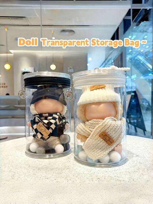 1pc Protective Case For Labubu Doll Display Bag With Keychain , Cylindrical Blind Box Pendant Bag, Waterproof And Dustproof Multifunctional, Dolls, Small Accessories Storage Is Very Suitable For The Monsters Doll, Portable Outing Pendant,Accessories For Dustproof Waterproof Doll Storage Zipper Case(White,RED,BLACK,BROW)