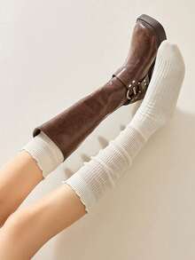 1pair/3pairs Random Lace Trim Calf Socks For Women, Autumn/Winter Japanese Style Mid-Calf Socks, Comfortable & Versatile To Pair With Boots