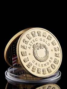1 件墨西哥玛雅日历艺术预言文化 1.57"*0.12" 收藏金币，带亚克力外壳的纪念币，游戏币，俱乐部币，纸质游戏币