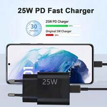 2个25W快充Type-C充电器，适用于Galaxy S25 S24 S23 S22 S21 Ultra FE 5G A55 A54 A53 A35 A25 A17 A15、Note 20 10、Tab A9 S8 S9，USB-C充电器适配器，带1米和2米数据线（2个装） - 查看 4