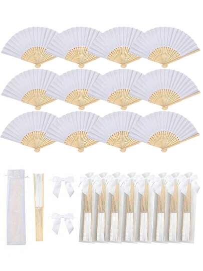 3/15/30 pezzi set, Serie bianca estiva Ventagli pieghevoli per matrimoni, Ventagli pieghevoli da donna, Serie verde con fiocco Ventagli pieghevoli, Buste trasparenti, Decorazioni per matrimoni e feste. Adatti come regali per la sposa, bomboniere per feste di compleanno, accessori fotografici per damigelle, ventagli estivi, forniture per eventi e feste, confezioni regalo per feste.