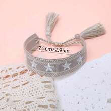 1pc Handmade Embroidered Pentagram Bracelet - Grey - View 4