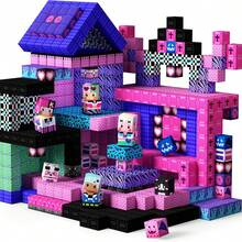 48/100/200/300片磁性积木，0.78英寸，矿业世界磁性积木，动漫人物角色扮演，哥特音乐女孩心形系列益智魔方玩具套装，STEM教育感官玩具，2025年圣诞节、万圣节、生日送给3岁以上男孩女孩的最佳礼物 - 彩色 - 查看 1