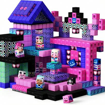 48/100/200/300 piezas Bloques de construcción magnéticos, 2 cm, Mundo minero Ladrillos magnéticos, Personaje de anime Roleplay, Serie de cubos de rompecabezas con corazón de chica de música gótica, Juguete educativo STEM, Mejor regalo de Navidad 2025, Halloween, Cumpleaños para niños y niñas de 3+ años