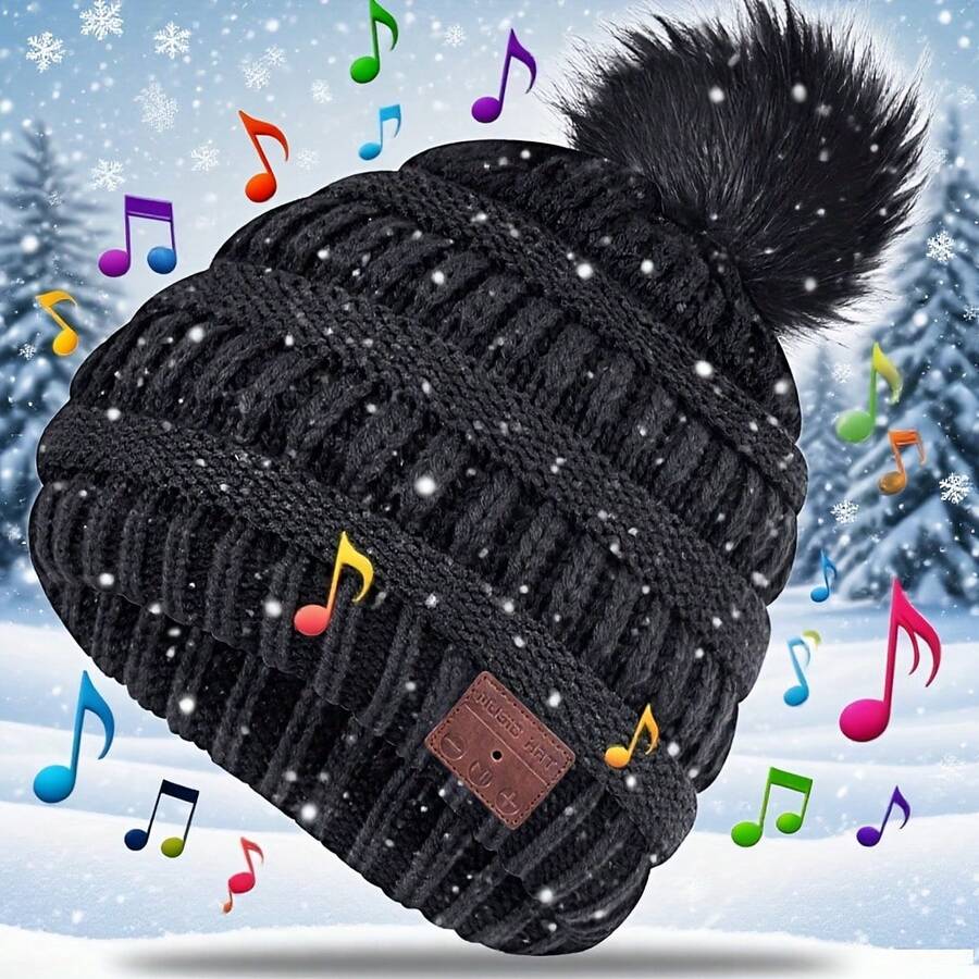 Wireless Knitted Hat, Christmas Gift, Unisex, Music Knitted Hat, Wireless Headphones, Stereo Speaker, Built-In Microphone, Hands-Free Calling, Knitted Pom Pom Hat, Warm Outdoor Ski Hat - one-size - View 1