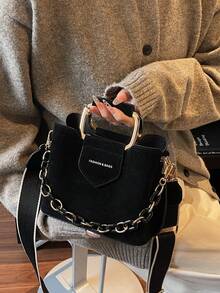 CONTAINEVERY 女士时尚手提包、单肩包、斜挎包，适合日常通勤 - 黑色 - 查看 3