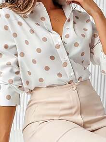 1pc Polka Dot Allover Print Contrast Color Polyester Front Button Shirt, Casual Wear For Spring & Autumn - Multicolor - View 6