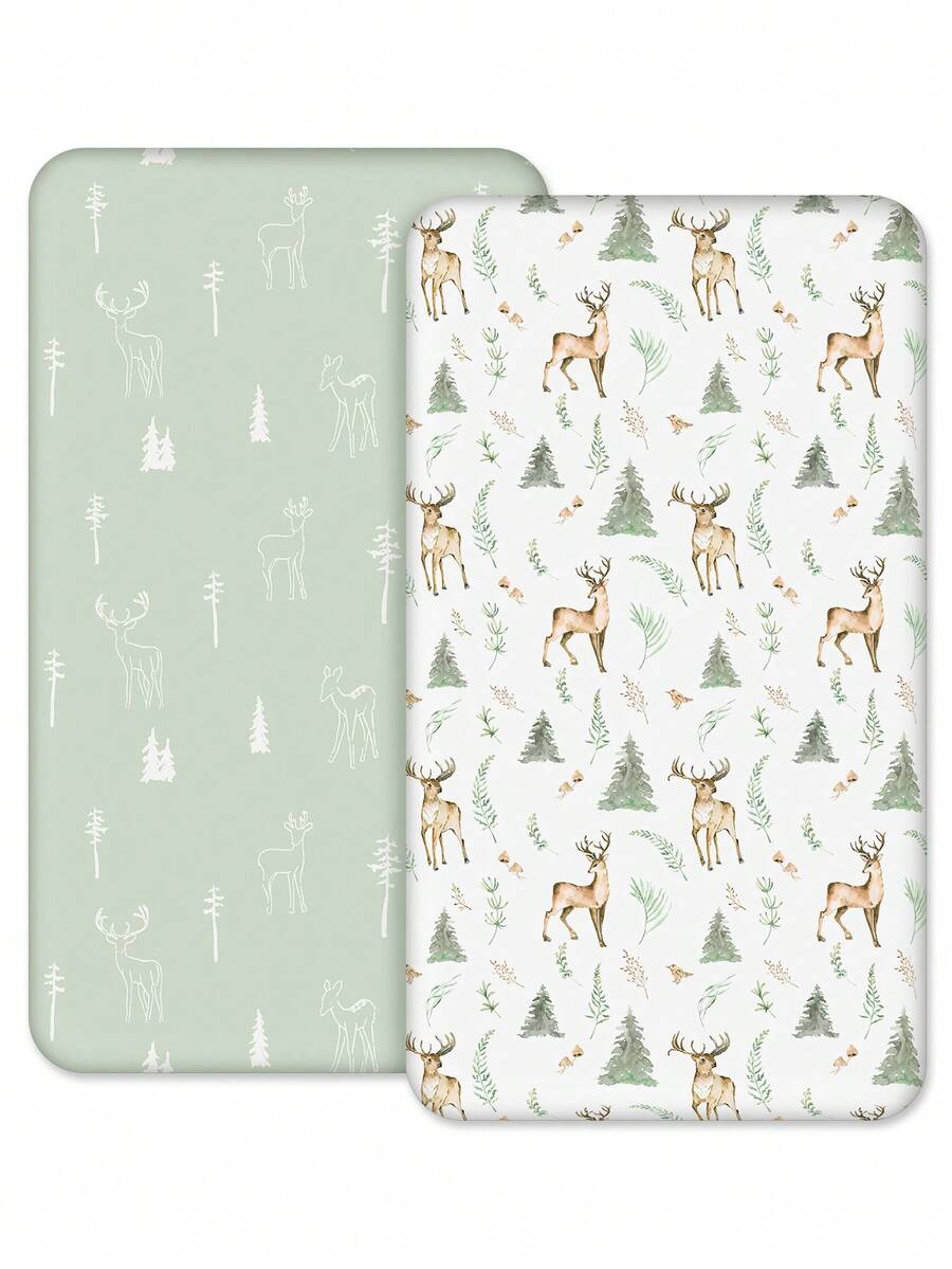 GLLQUEN BABY Bộ 2 ga trải giường cũi cho bé, dùng được cho cả trẻ sơ sinh và trẻ nhỏ, chất liệu microfiber mềm mại, kích thước 47x24x6 inch, đạt chứng nhận Oeko-Tex.