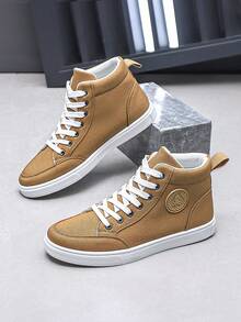 男士时尚休闲运动帆布运动鞋，透气中帮运动鞋 - 黃色 - 查看 6